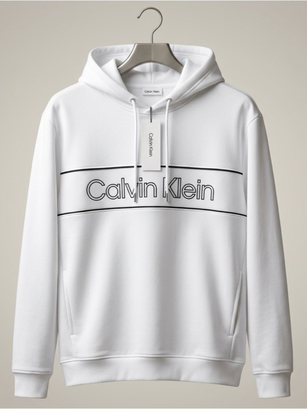 NWT Calvin Klein Hoodie, Brilliant White Fleece Hoodie PLUS Men’s 2XL